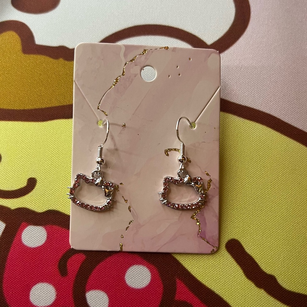 Pink rhinestone Hello Kitty earrings